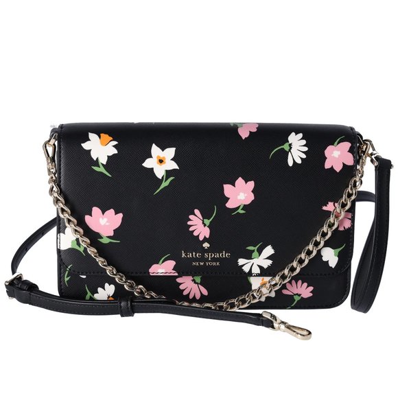 Kate Spade Madison Black Floral Pink Waltz Flap Convertible Crossbody KF441 - Picture 3 of 9